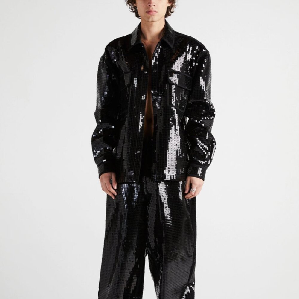 RtA WIDE LEG BLACK SEQUIN DENIM PANTS AND JACKET
